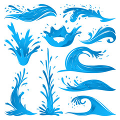 Set of water splashes wave twirl isolated surge blue sparks breaker vector illustration - 158852176