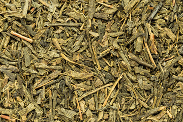 Texture of sencha dried tea leaves