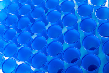 blue disposable plastic glasses
