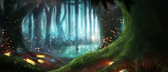 Fotobehang Betoverde Bos Illustratie fantasie bos  © Yashkovskiy