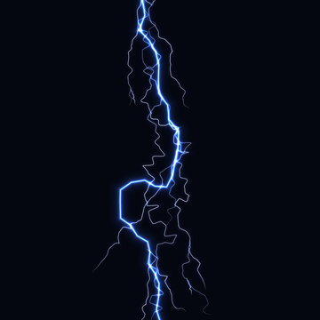 Lightning flash light thunder spark on black background. Vector spark lightning or electricity blast storm or thunderbolt in sky. Natural phenomenon of human nerve or neural cells system