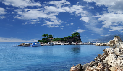Cameo Island and Agios Sostis port in Zakynthos island, Greece