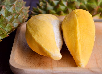 Durian on a wooden tray