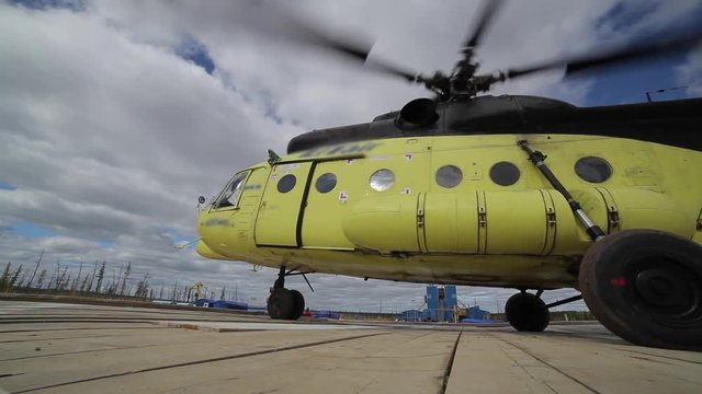 Mi-8 is most popular helicopter in the world. Mi8 takes off at the field