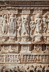 Sculptured wall of the temple Udaipur, India