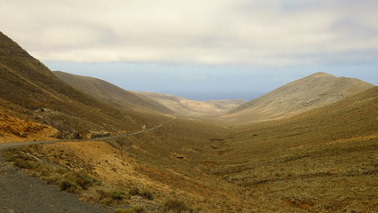 Mountainous landscape on Fuerteventura, Spain.