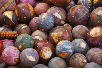 Decorative Sphere Orbs on Indian market Wood Fill Brass Balls.