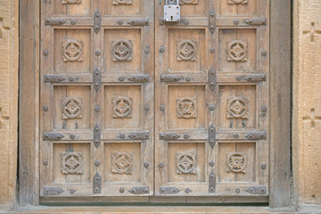 Jaisalmer, India. Heavy wooden old castle gates