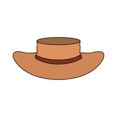 white background with straw hat with ribbon and thick contour vector illustration