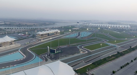 ABU DHABI, UAE - DECEMBER 2016: Ferrari World aerial view. Abu Dhabi attracts 10 million tourists...