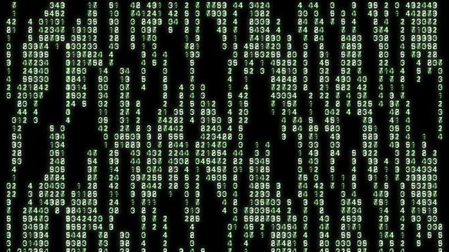 Array of glowing, electronic numbers.