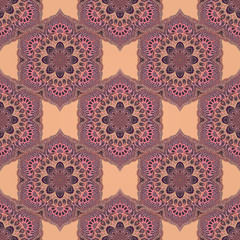 Ornate floral seamless texture, endless pattern with vintage mandala elements.