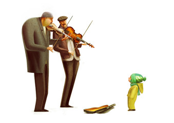 Street Musicians and a Child