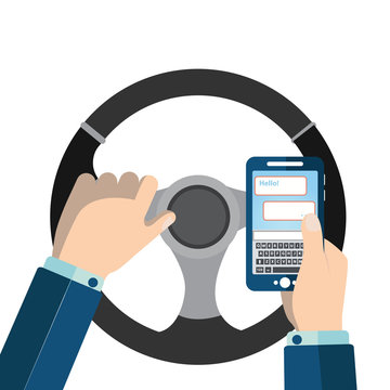 Using mobile phone while driving vector illustration