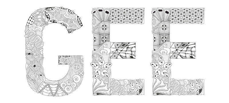 Word GEE for coloring. Vector decorative zentangle object