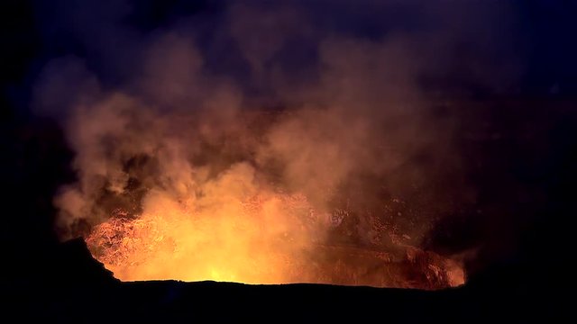 Active Kilauea volcano on Hawaii Big Island at night.