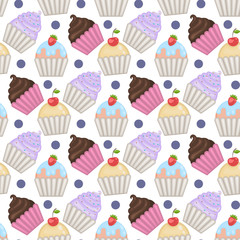 Cupcakes seamless pattern with polka dots