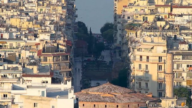 Rare Aerial view of Thessaloniki, detail with Rotonda and Navarinou Square, Greece