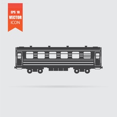 Railway carriage icon in flat style isolated on grey background.
