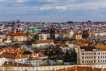 View from above from  the observation platform of the royal castle Hradcany on  the old streets. Area of the Old City. Prague, Czech Republic.