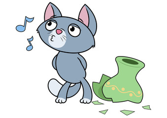 Kitten has broken a vase