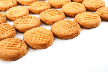 Homemade round butter cookies or biscuit with peanut  isolated on white background