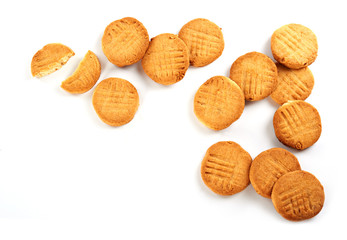 Homemade round butter cookies or biscuit with peanut  isolated on white background