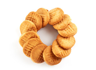 Homemade round butter cookies or biscuit with peanut  isolated on white background