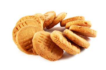 Homemade round butter cookies or biscuit with peanut  isolated on white background