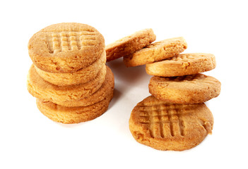 Homemade round butter cookies or biscuit with peanut  isolated on white background