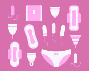 Feminine hygiene flat vector icons set