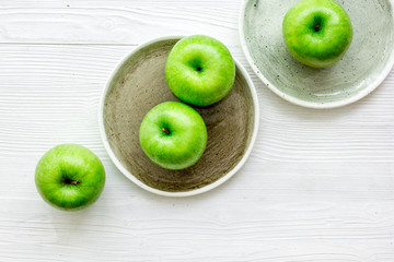 fresh organic green fruits with apples on white background top view