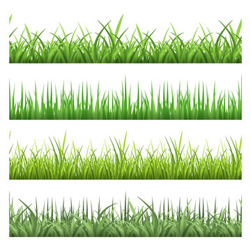 Green field grass. Horizontal vector seamless patterns set