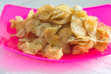Dried banana slice on plate - crispy