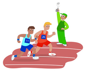 Men running in race with starter vector