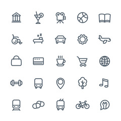 line icons set for maps or navigation apps, vector pictograms on white