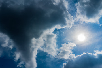 Fototapeta na wymiar View of the sun in cloudy sky in raining day