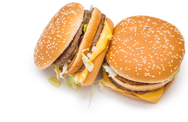 Burger, french fries, fast food on isolated background