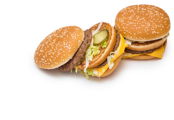Burger, french fries, fast food on isolated background