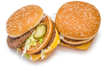 Burger, french fries, fast food on isolated background