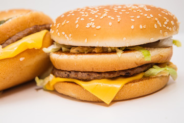 Burger, french fries, fast food on isolated background