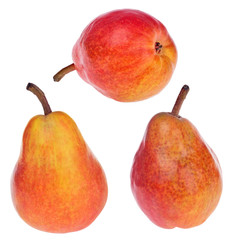 three red bartlett pears isolated on white