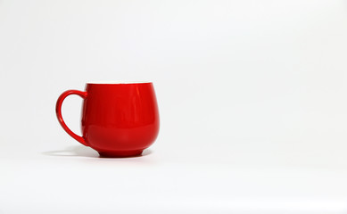 Red coffee cup on White background,Copy space