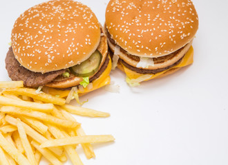 Burger, french fries, fast food on isolated background