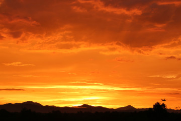 Yellow gold sky evening In tropical countries summer
