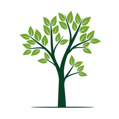 Natural Green Tree with Leaves. Vector Illustration.