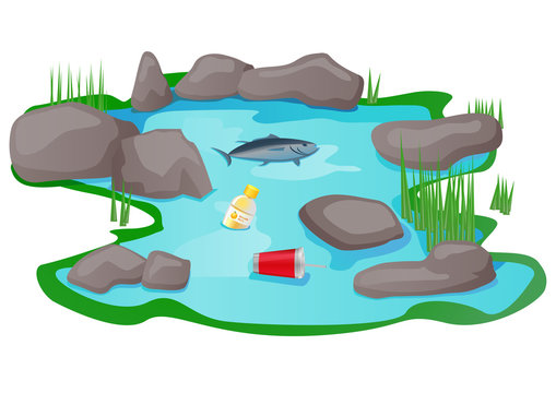 Polluted pond or lake vector