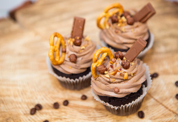 Cupcake, dessert on a wooden background