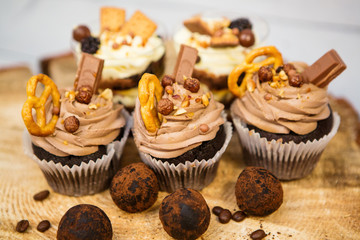 Cupcake, dessert on a wooden background