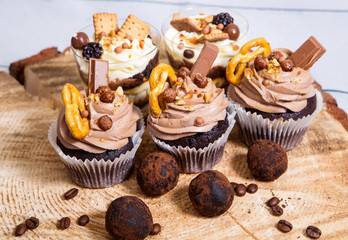Cupcake, dessert on a wooden background